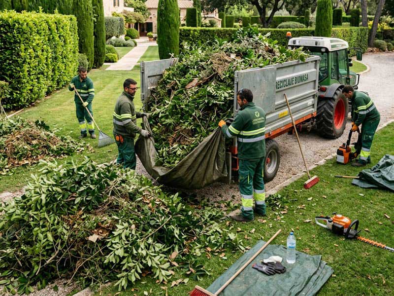 Retirada de restos y biomasa tras perfilado de setos en Ourense