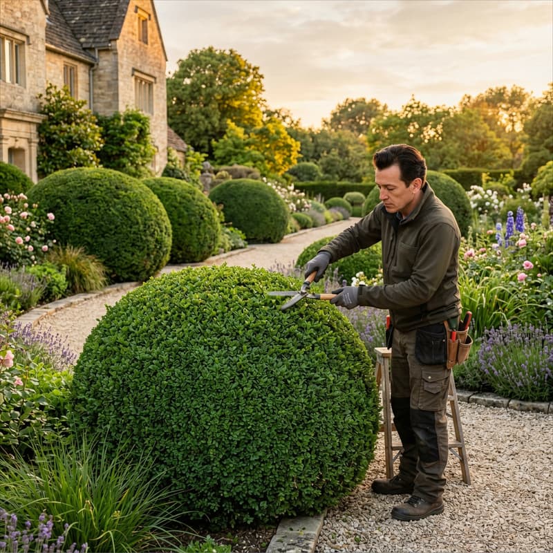Jardineros perfilando setos en Ourense