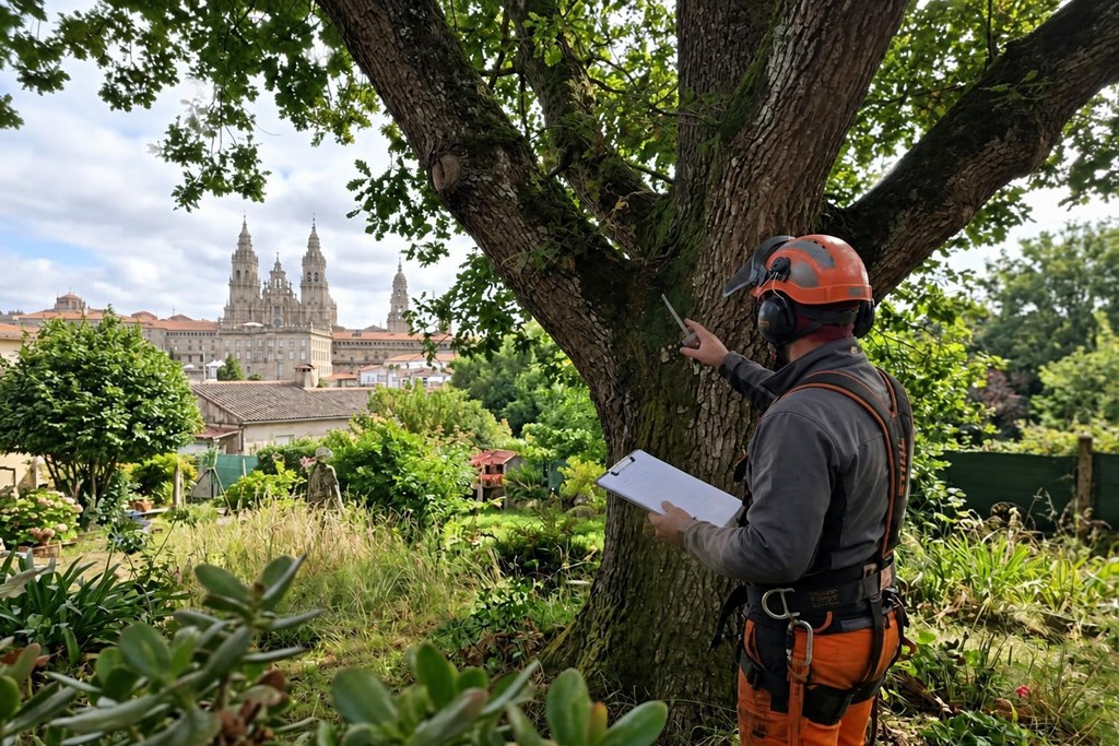 Foto 1 Poda en altura con gestión de permisos para especies protegidas en Santiago de Compostela