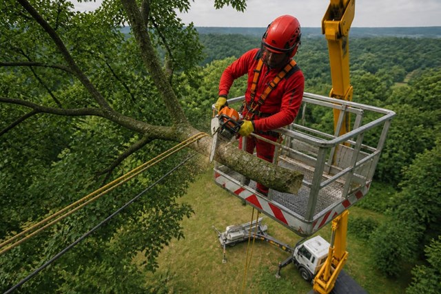 Poda en altura de árboles próximos a cableado en Manzaneda - Imagen 1